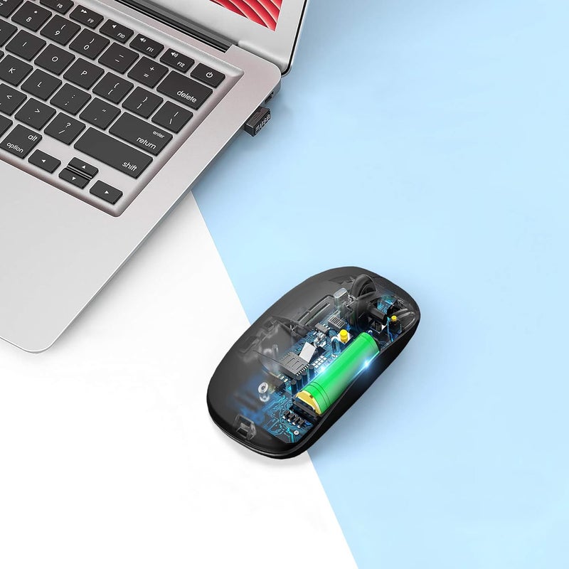 AOLIKOKO Wireless Bluetooth Mouse Rechargeable Laptop Mice with LED Use Portable(BT5.2 and USB 2.4G) Dual Mode Connection Silent Slim Computer Mouse for Laptop/iPad Tablet/Apple MacBook/PC (Black) - Image 5